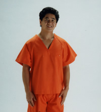 Man wearing an orange Pullover 'V' Neck Shirt