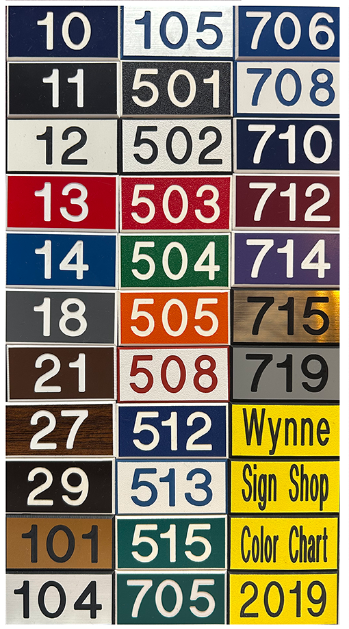 Engraved plastic sign Color Chart