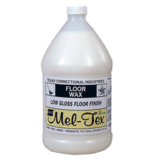 Mel-Tex Low Gloss Synthetic Floor Finish. Color: Opaque white. Odor: Mild.