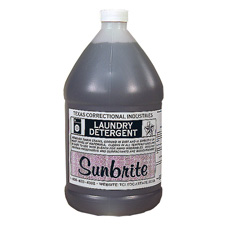Sunbrite Liquid Laundry Detergent. Color: Clear blue liquid. Odor: Softener.